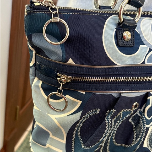 Coach Poppy Pop C Glam tote shoulder bag denim blue/white/Silvertone HW NWOT - Picture 5 of 17